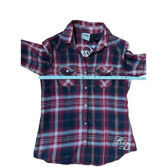 Harley-Davidson Red Orange Black Plaid Snap Front Embroidered Western Shirt Sz X - Picture 6 of 11